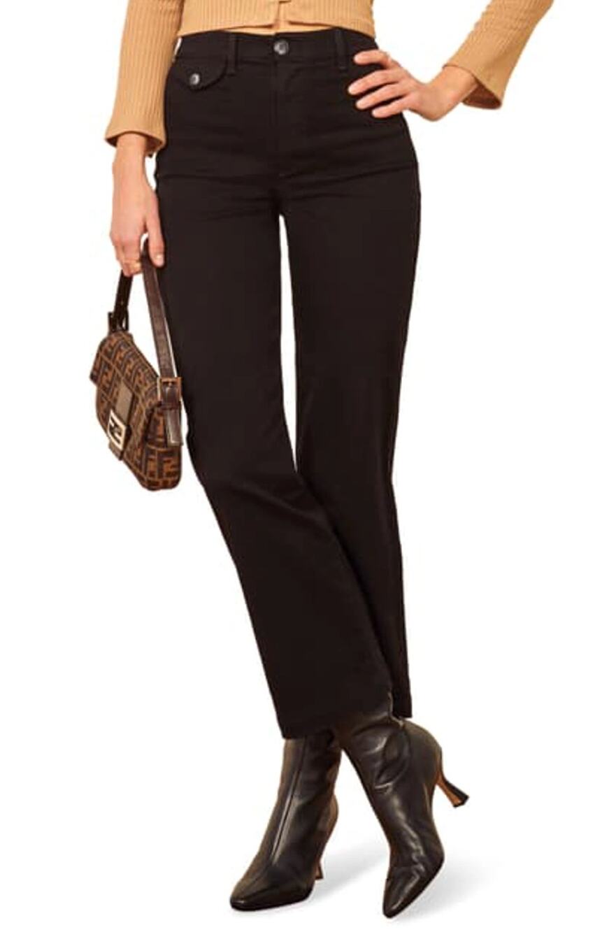 Reformation Mickie Trouser Black Stretch Cotton High-Rise Pants Women's Size 26